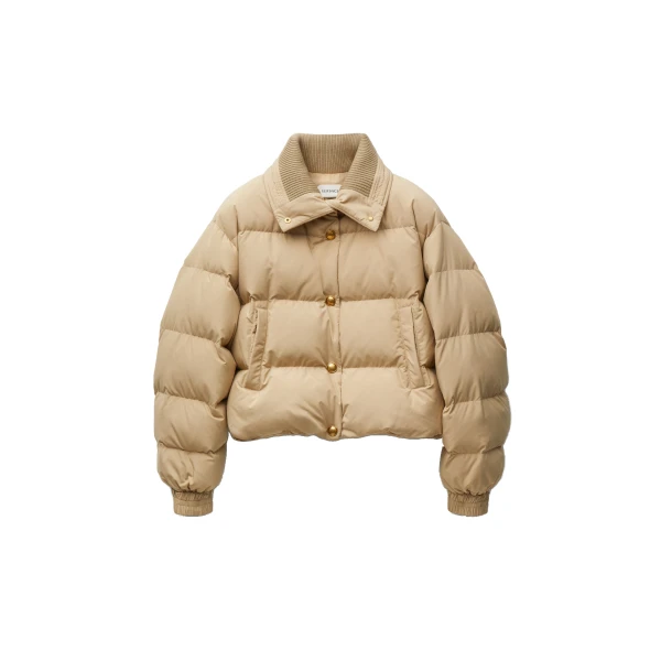 Versace Embroidered Padded Jacket in Beige | Jackets | Coveti