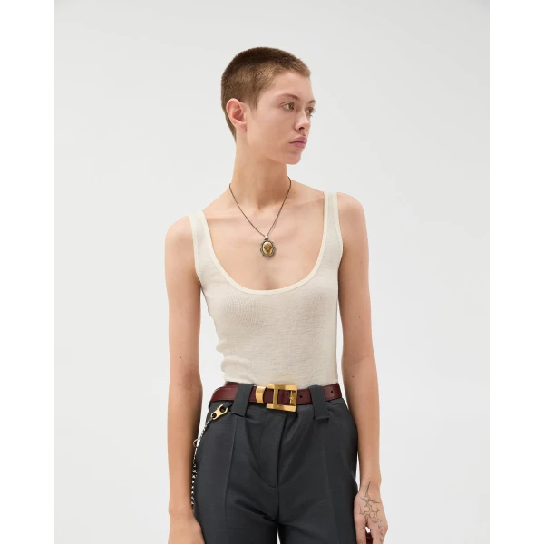 Versace Embroidered Ribbed Wool Tank Top in Yellow, view 2 | Sleeveless