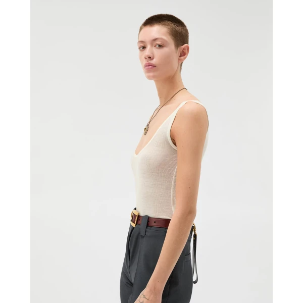 Versace Embroidered Ribbed Wool Tank Top in Yellow, view 4 | Sleeveless