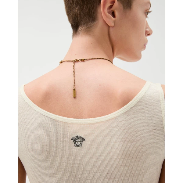 Versace Embroidered Ribbed Wool Tank Top in Yellow, view 5 | Sleeveless