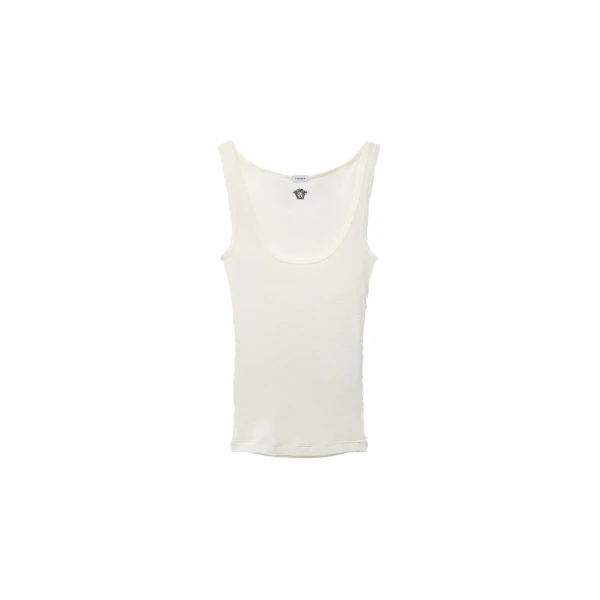 Versace Embroidered Ribbed Wool Tank Top in Yellow | Sleeveless | Coveti