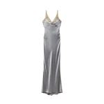 Versace Embroidered Silk Cady Satin Gown in Grey | Evening Gowns | Coveti