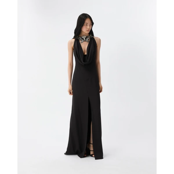 Versace Embroidered Silk Gown in Black, view 2 | Evening Gowns