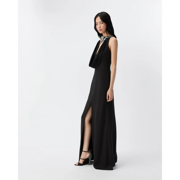 Versace Embroidered Silk Gown in Black, view 4 | Evening Gowns