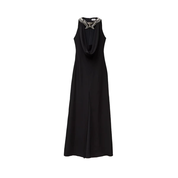 Embroidered Silk Gown in Black