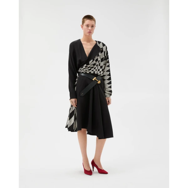 Versace Embroidered Silk Midi Evening Dress in Black, view 2 | Midi Dresses