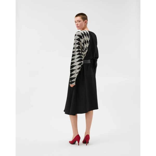 Versace Embroidered Silk Midi Evening Dress in Black, view 3 | Midi Dresses