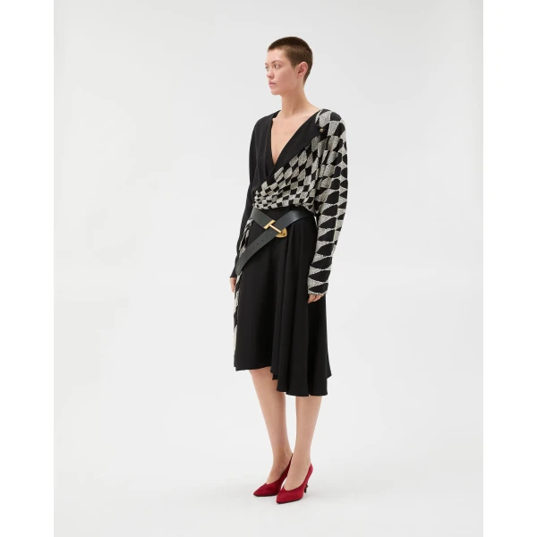 Versace Embroidered Silk Midi Evening Dress in Black, view 4 | Midi Dresses