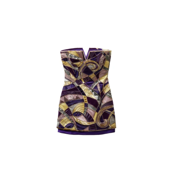 Embroidered Silk-Satin Mini Dress in Multicolour
