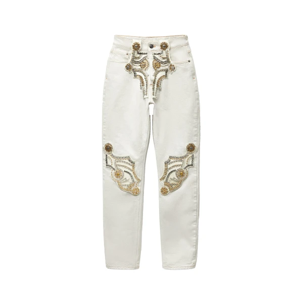 Versace Embroidered Straight Jeans in White | Denim | Coveti