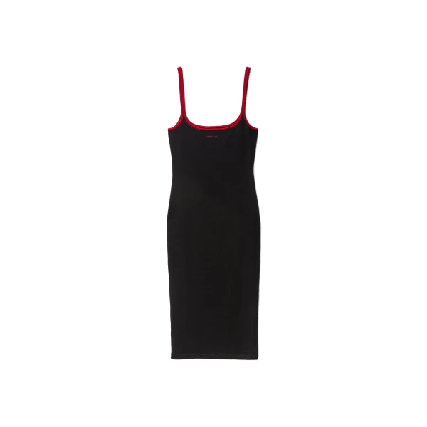 Embroidered Stretch Cotton-Jersey Midi Dress in Black and Red