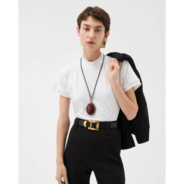 Versace Embroidered Stretch Cotton-Jersey T-Shirt in White, view 2 | T-shirts