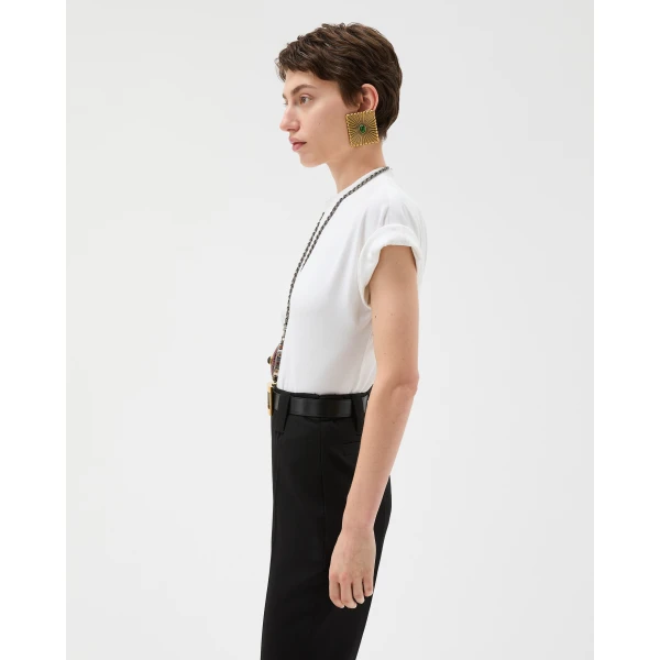 Versace Embroidered Stretch Cotton-Jersey T-Shirt in White, view 4 | T-shirts