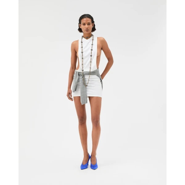 Versace Embroidered Stretch Cotton-Jersey Tank Mini Dress in White, view 2 | Mini Dresses