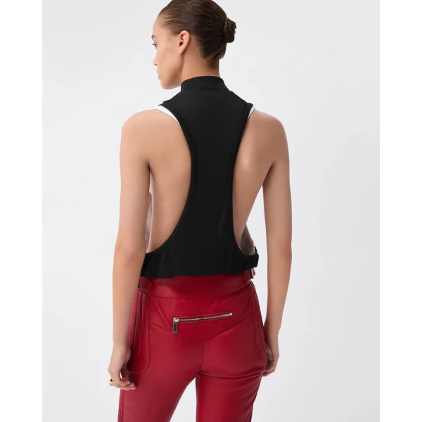Versace Embroidered Stretch Cotton Jersey Tank Top in Black, view 3 | Sleeveless