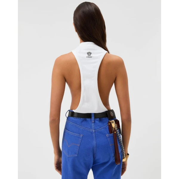 Versace Embroidered Stretch Cotton-Jersey Tank Top in White, Ref. 1024513, view 2 | Sleeveless