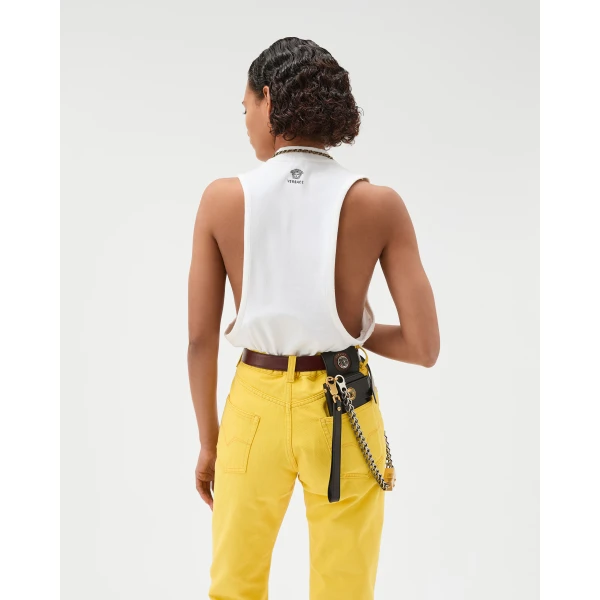 Versace Embroidered Stretch Cotton-Jersey Tank Top in White, Ref. 1024514, view 4 | Sleeveless