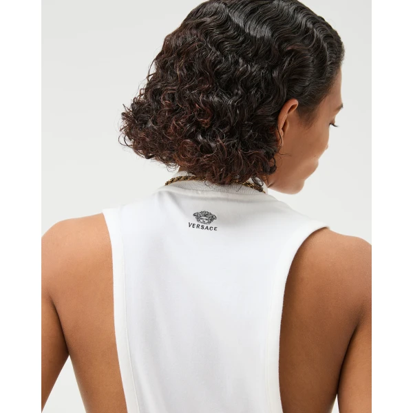 Versace Embroidered Stretch Cotton-Jersey Tank Top in White, Ref. 1024514, view 5 | Sleeveless