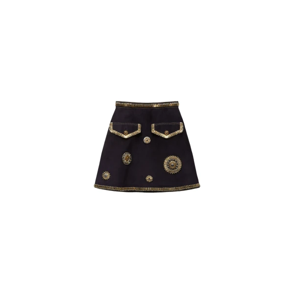 Versace Embroidered Suede Mini Skirt in Blue | Mini Skirts | Coveti