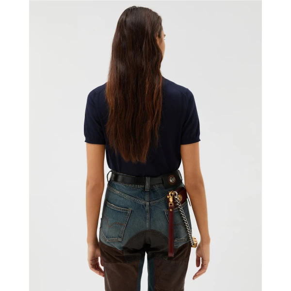 Versace Embroidered Wool Knit Cardigan in Blue, view 3 | Cardigan