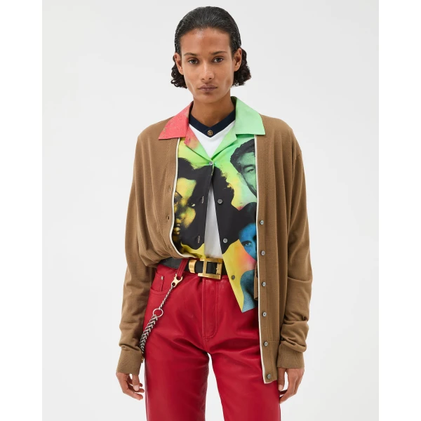 Versace Embroidered Wool Knit Cardigan in Brown, view 2 | Cardigan