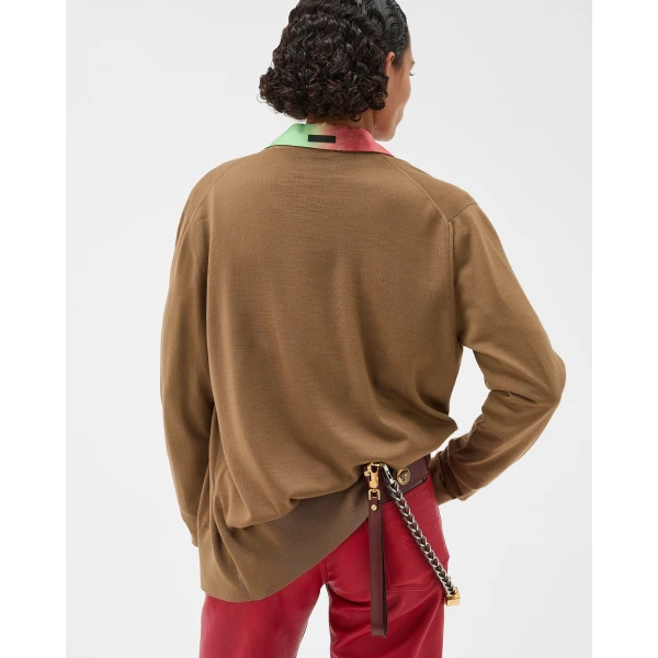Versace Embroidered Wool Knit Cardigan in Brown, view 3 | Cardigan
