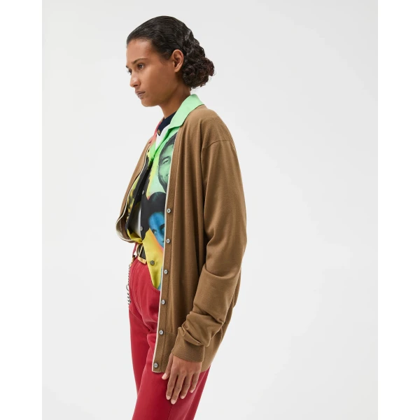 Versace Embroidered Wool Knit Cardigan in Brown, view 4 | Cardigan