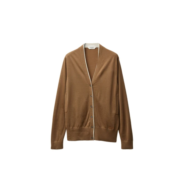 Versace Embroidered Wool Knit Cardigan in Brown | Cardigan | Coveti