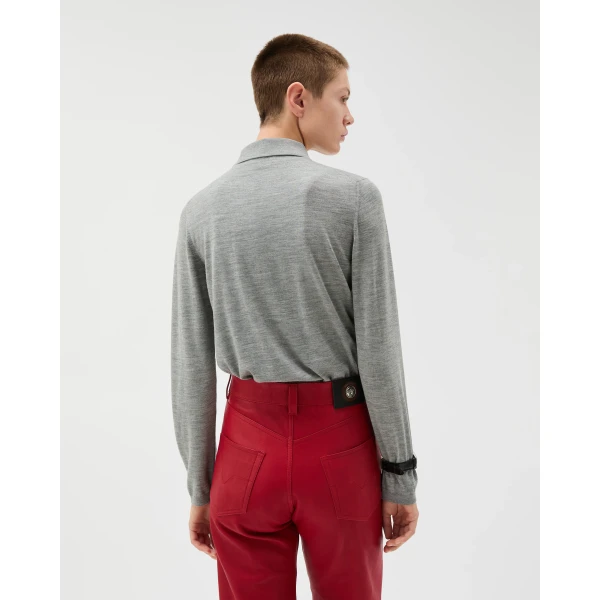 Versace Embroidered Wool Knit Cardigan in Grey, view 3 | Cardigan