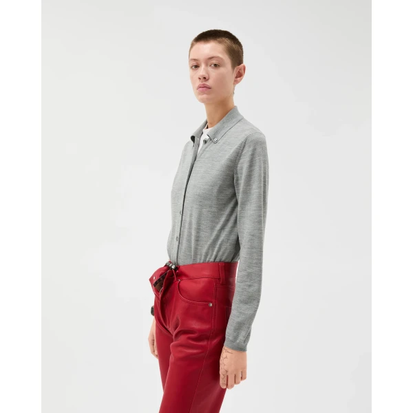 Versace Embroidered Wool Knit Cardigan in Grey, view 4 | Cardigan