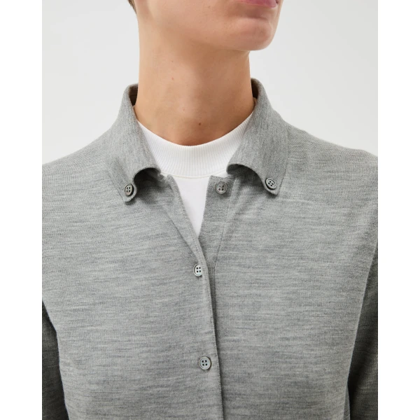 Versace Embroidered Wool Knit Cardigan in Grey, view 5 | Cardigan