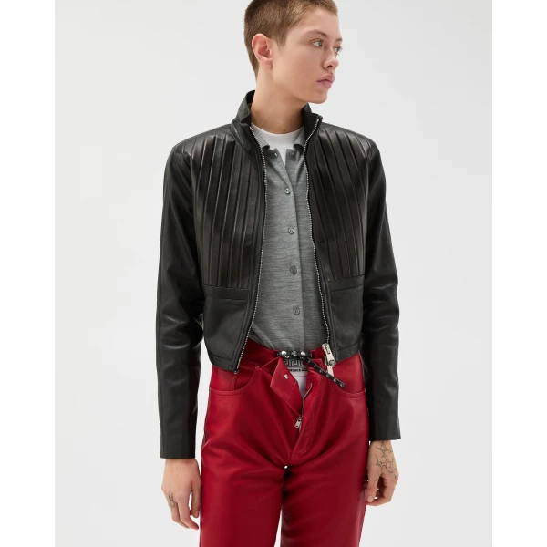 Versace Embroidered Wool Knit Cardigan in Grey, view 6 | Cardigan