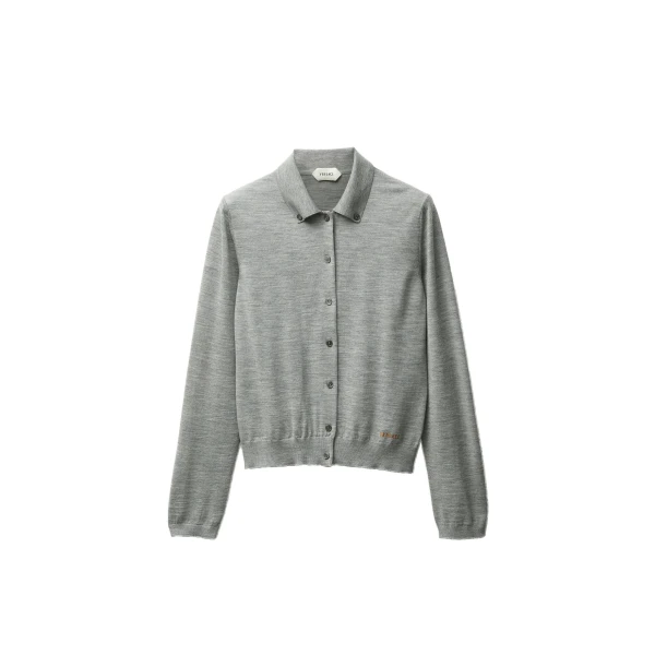 Embroidered Wool Knit Cardigan in Grey