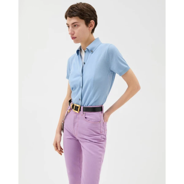 Versace Embroidered Wool Knit Cardigan in Light Blue, view 4 | Cardigan