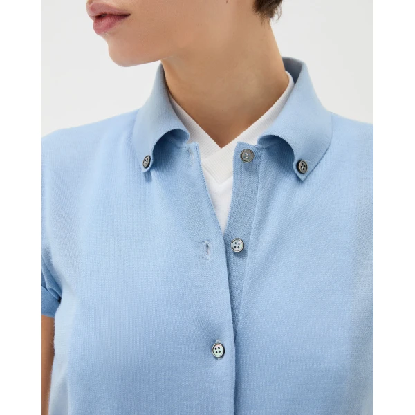 Versace Embroidered Wool Knit Cardigan in Light Blue, view 5 | Cardigan