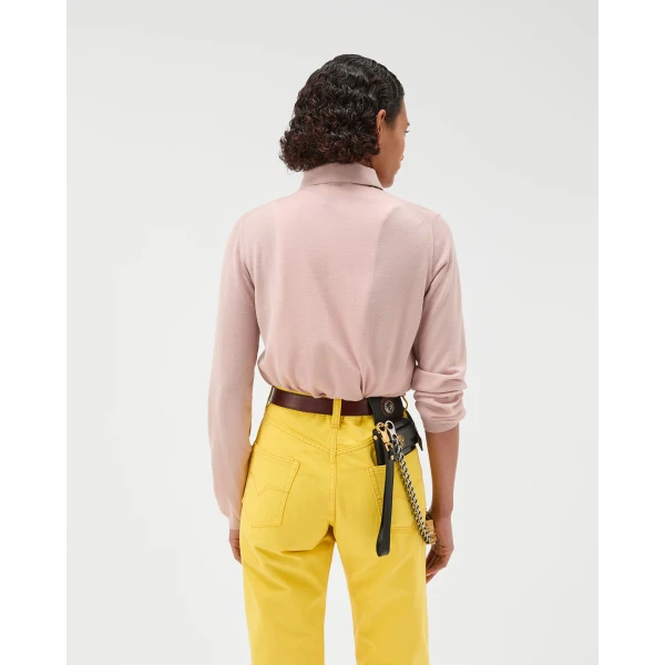 Versace Embroidered Wool Knit Cardigan in Pink, view 3 | Cardigan
