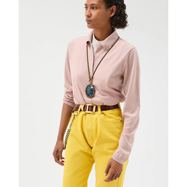 Versace Embroidered Wool Knit Cardigan in Pink, view 4 | Cardigan