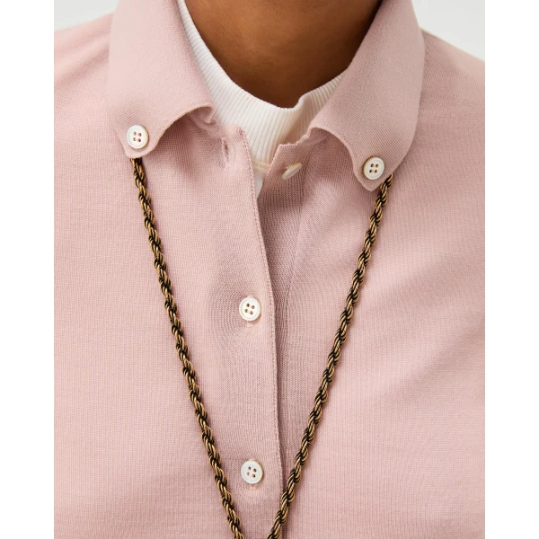 Versace Embroidered Wool Knit Cardigan in Pink, view 5 | Cardigan