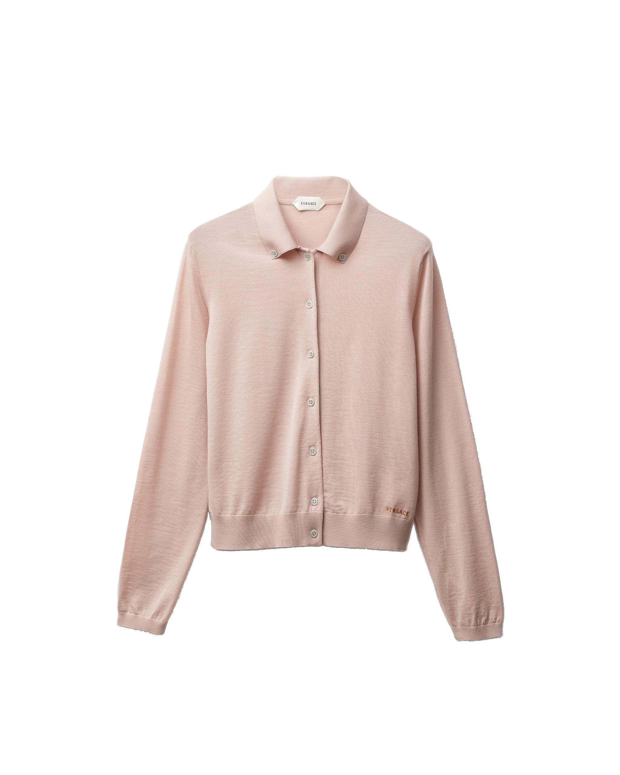 Versace Embroidered Wool Knit Cardigan in Pink Versace Embroidered Wool Knit Cardigan in Pink | Cardigan | Coveti