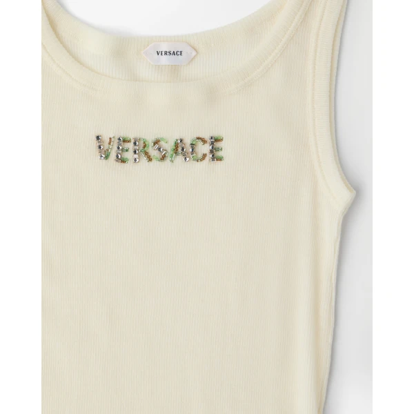 Versace Embroidered Wool Ribbed Tank Top in Yellow, view 4 | Sleeveless