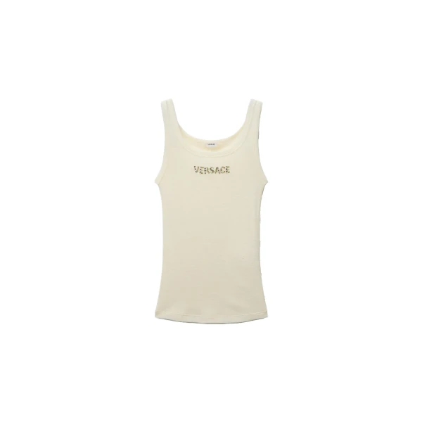 Versace Embroidered Wool Ribbed Tank Top in Yellow | Sleeveless | Coveti