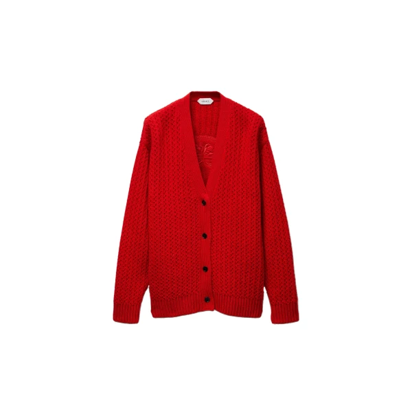 Embroidered Wool and Cashmere Knit Cardigan in Red