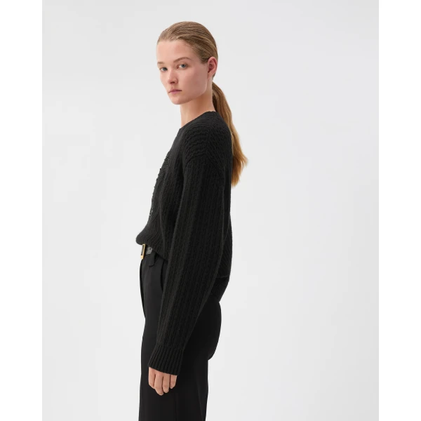 Versace Embroidered Wool and Cashmere Knit Sweater in Black, view 4 | Sweaters