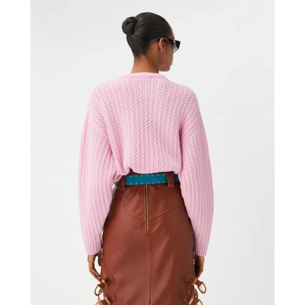Versace Embroidered Wool and Cashmere Knit Sweater in Light Pink, view 3 | Sweaters