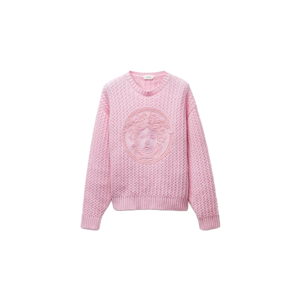 Embroidered Wool and Cashmere Knit Sweater in Light Pink