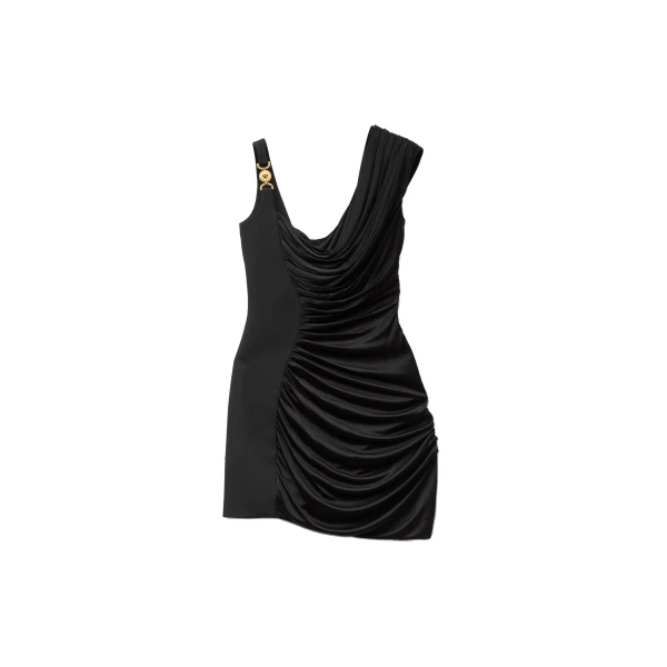 Envers-Satin Crêpe Draped Mini Dress in Black
