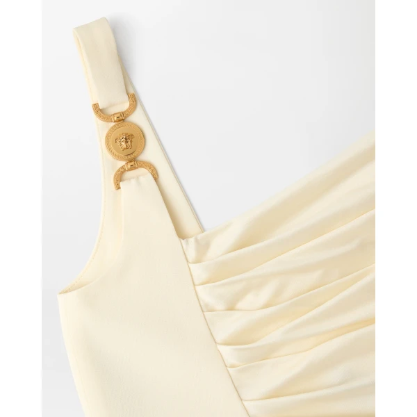Versace Envers-Satin Crêpe Draped Mini Dress in White, view 4 | Mini Dresses