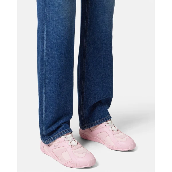 Versace Galaxia Leather Sneakers in Pink, view 3 | Sneakers
