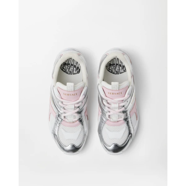 Versace Galaxia Metallic Sneakers in White and Pink, view 2 | Sneakers