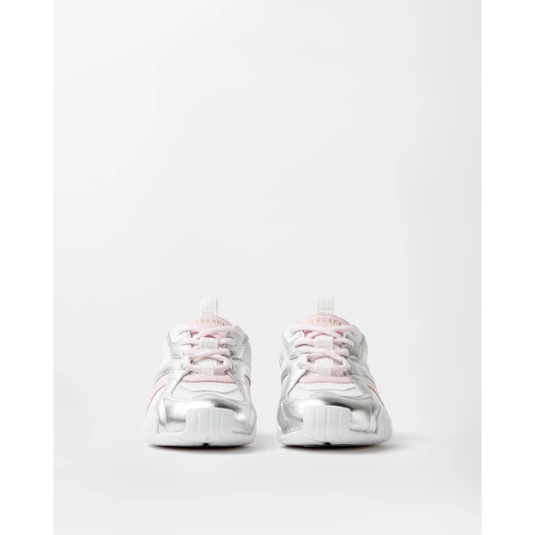 Versace Galaxia Metallic Sneakers in White and Pink, view 3 | Sneakers